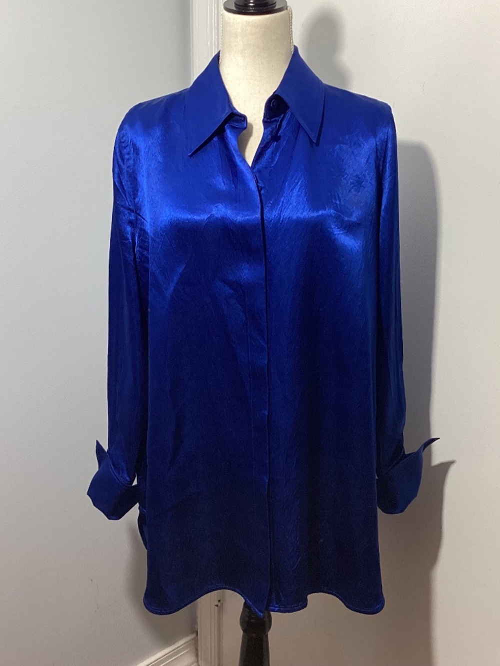 COS USA SIZE 10 ROYAL BLUE METTALIC BUTTON FRONT SHIRT TUNIC RELAXED FIT